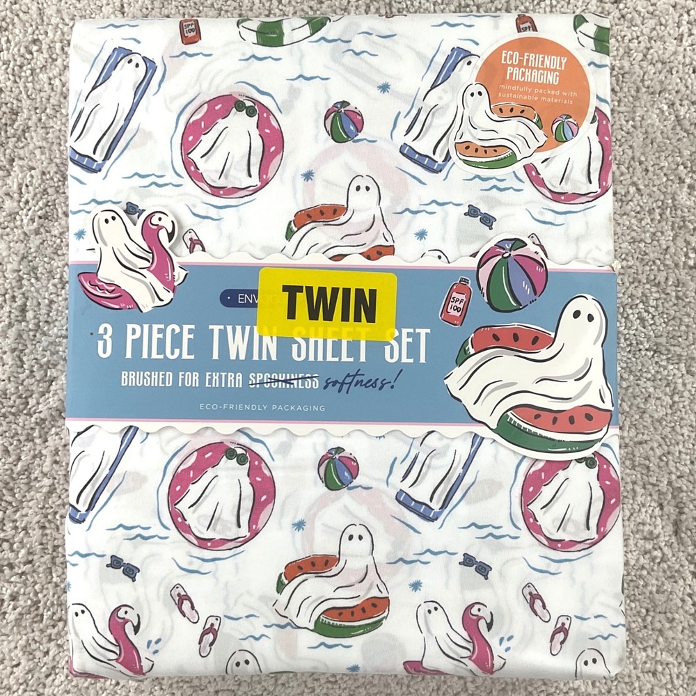 Envogue Ghost Pool Party 3 Piece Twin Sheet Set Summerween Spooky Softness NEW